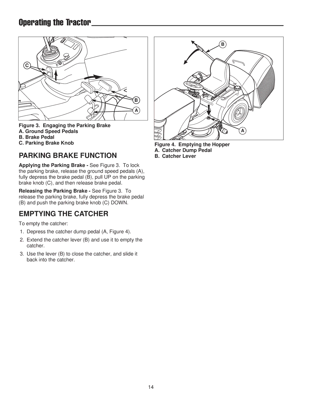 Snapper 2400 XL Series, RD Series manual Parking Brake Function, Emptying the Catcher 