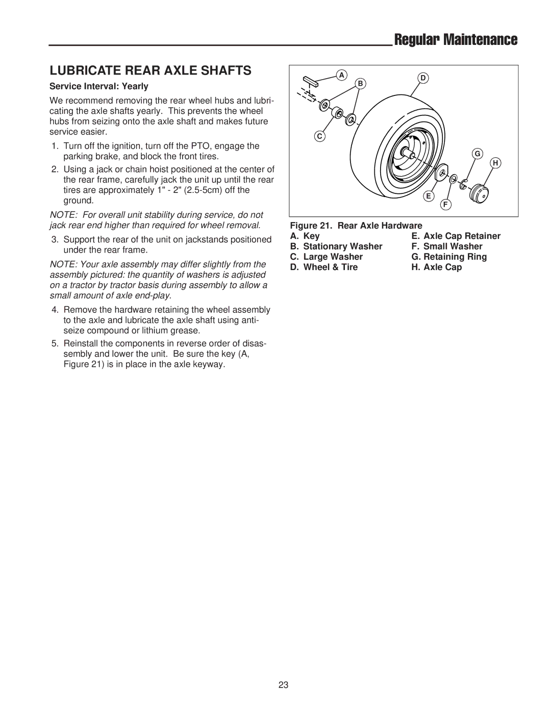 Snapper RD Series, 2400 XL Series manual Lubricate Rear Axle Shafts, Service Interval Yearly 