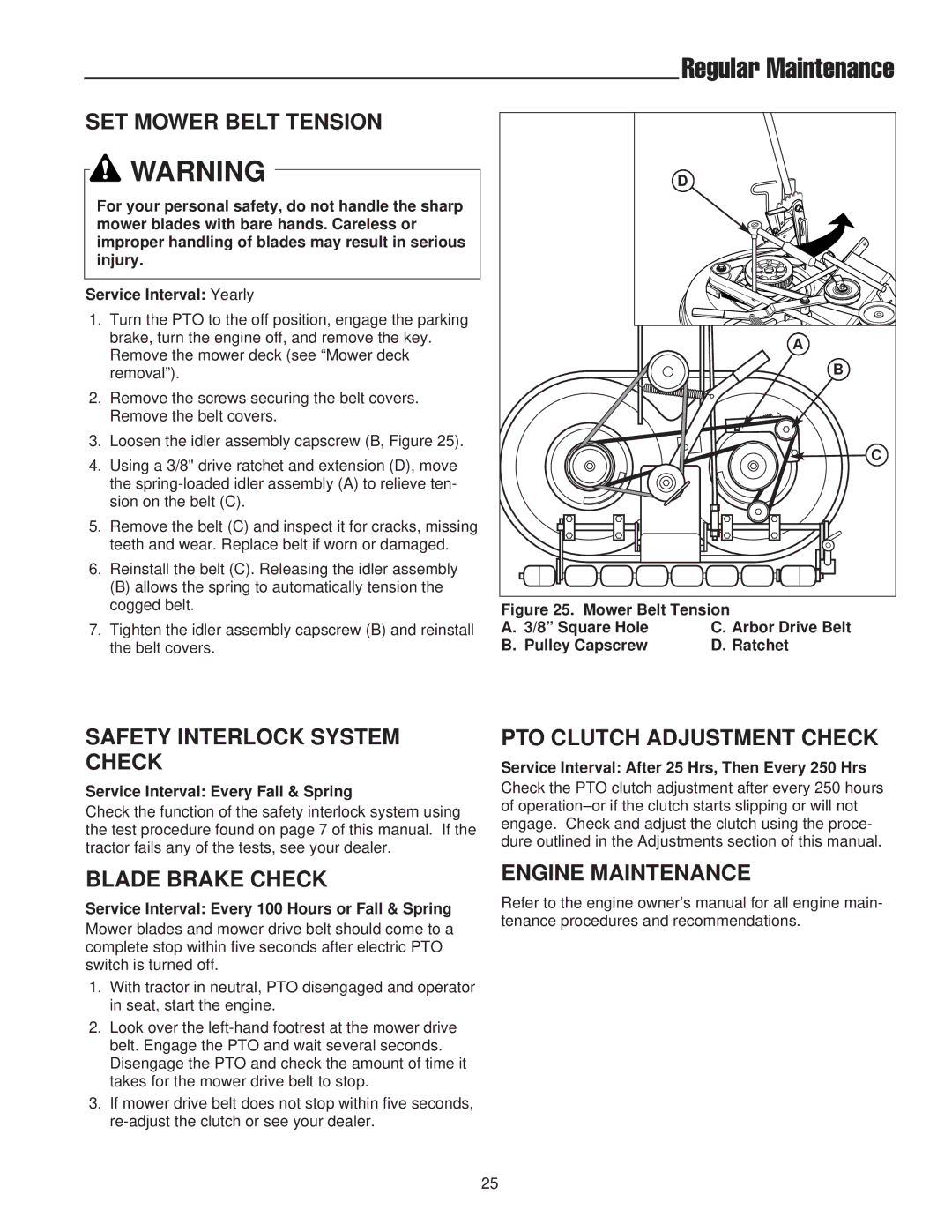 Snapper RD Series SET Mower Belt Tension, Safety Interlock System Check, Blade Brake Check, PTO Clutch Adjustment Check 