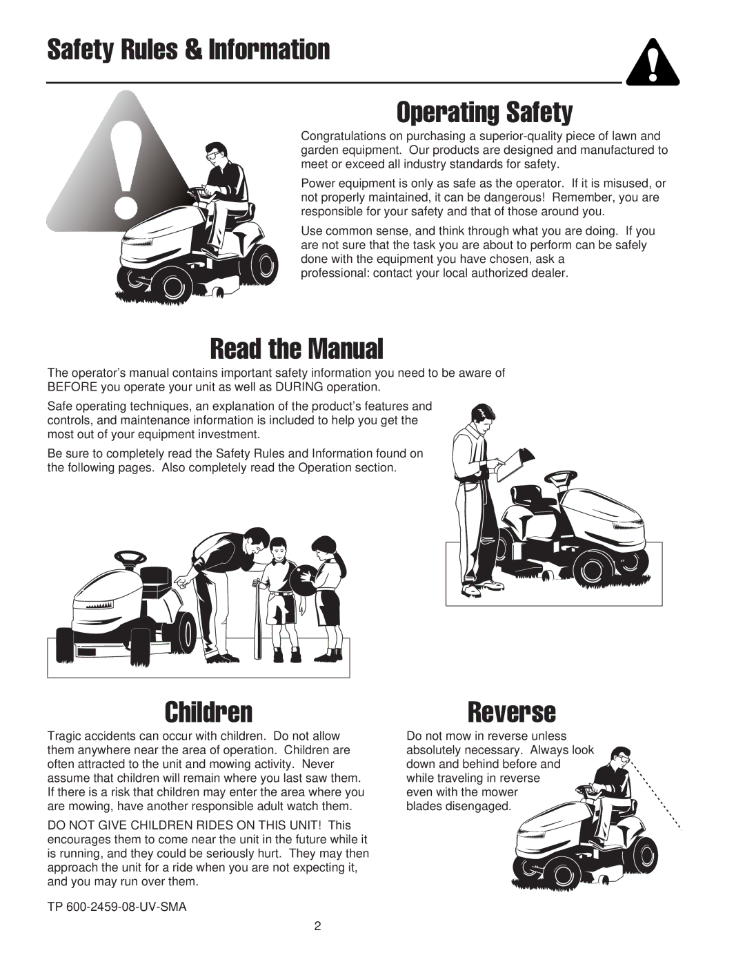 Snapper 2400 XL Series, RD Series manual Safety Rules & Information Operating Safety 