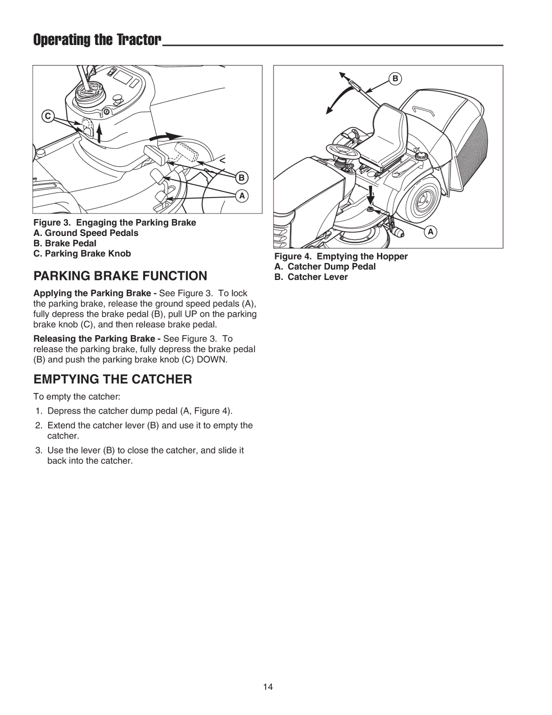 Snapper XL Series, 2400 XL Series, RD Series manual Parking Brake Function, Emptying the Catcher 