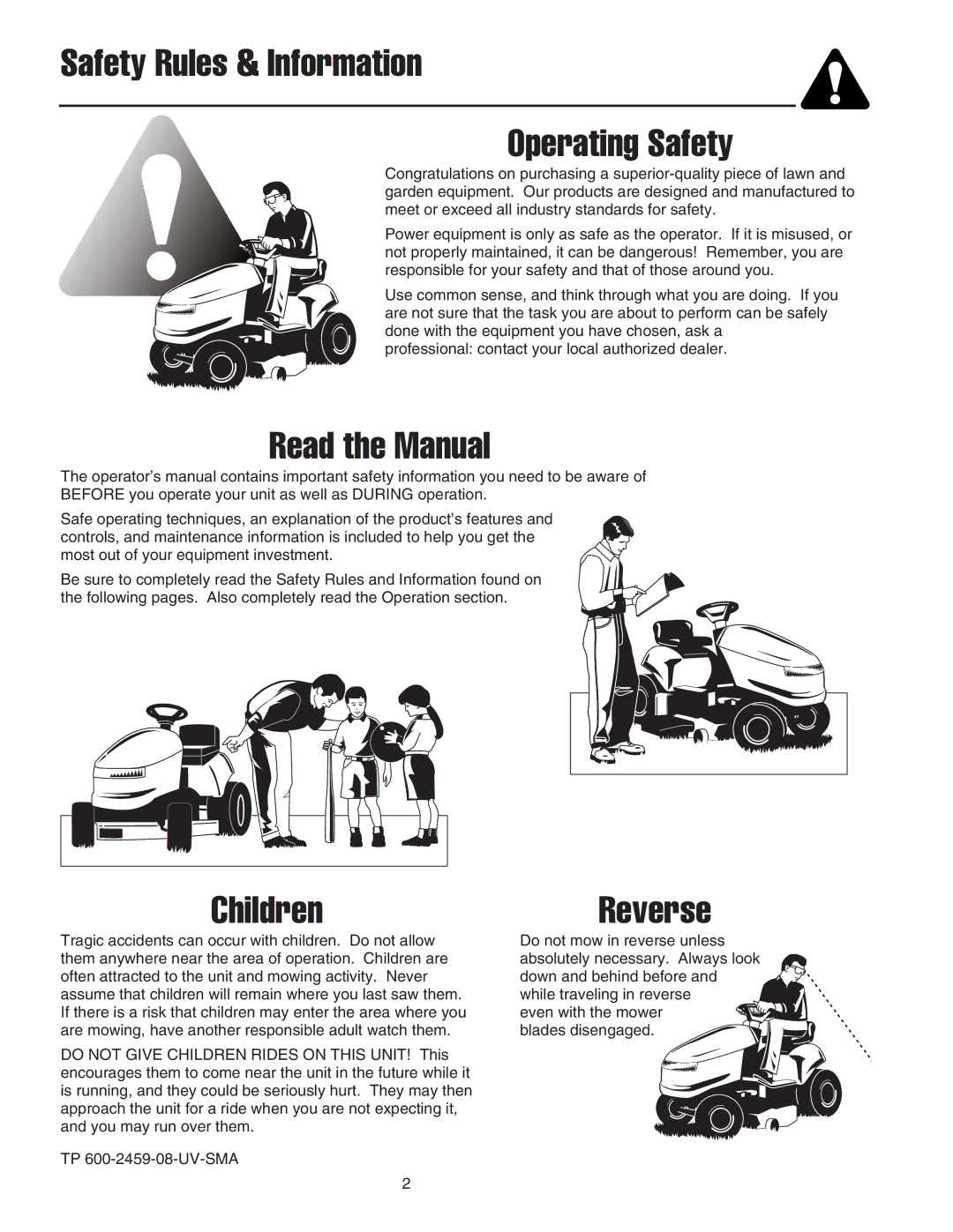 Snapper XL Series, 2400 XL Series, RD Series manual Safety Rules & Information Operating Safety 