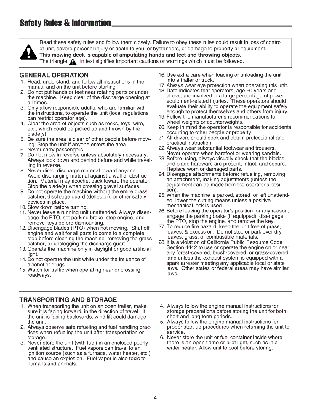 Snapper XL Series, 2400 XL Series, RD Series manual Safety Rules & Information, General Operation 