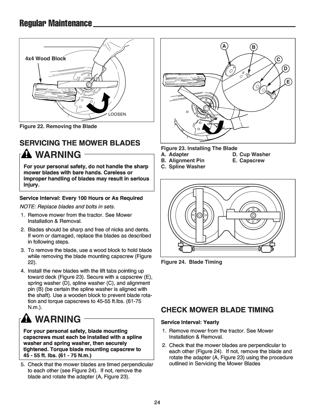 Snapper 2400 XL manual Servicing The Mower Blades, Check Mower Blade Timing, Regular Maintenance 