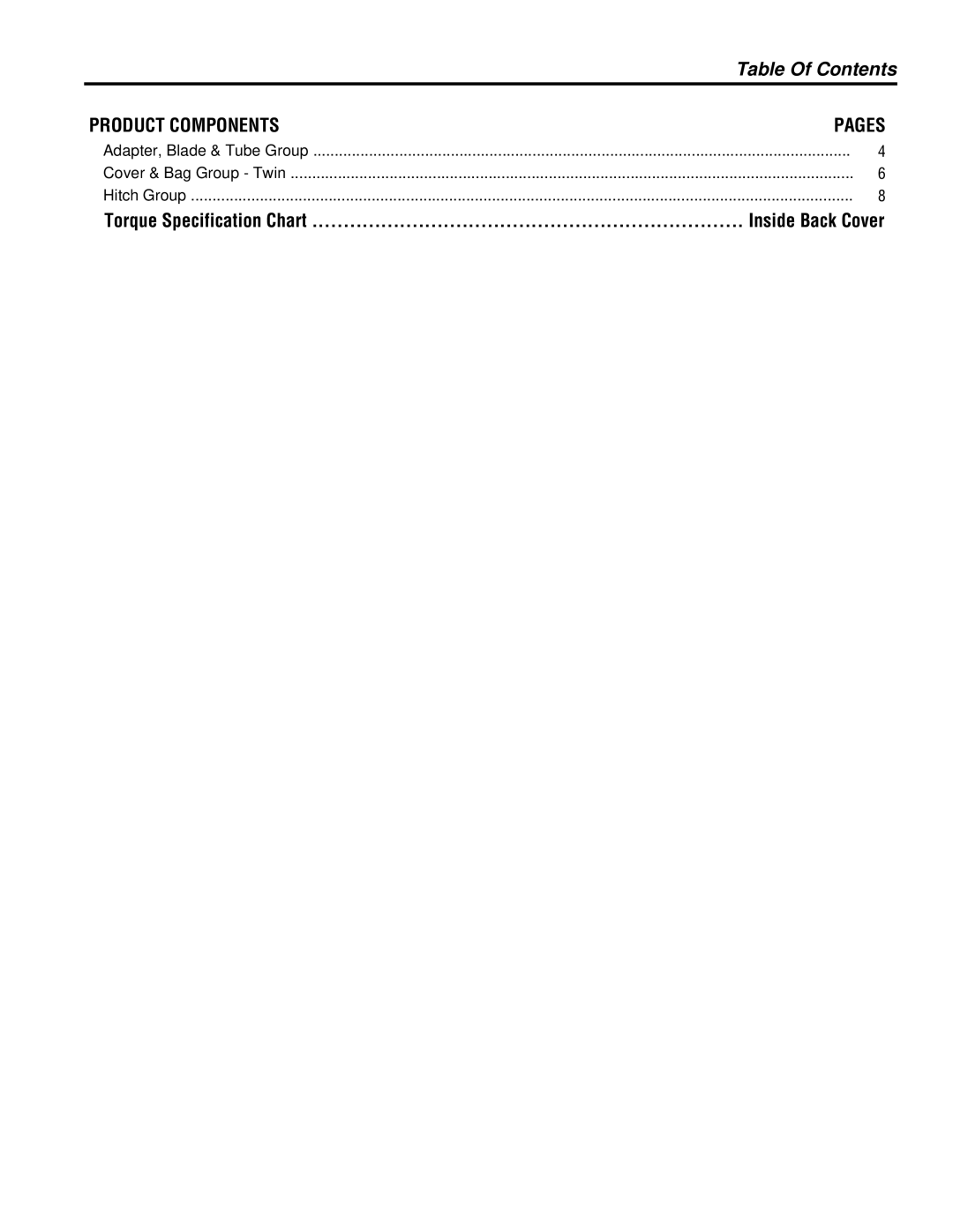 Snapper 2442 manual Table Of Contents 