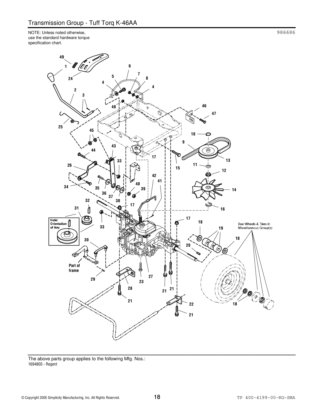 Snapper 2500 Series manual Transmission Group Tuff Torq K-46AA, 986686 