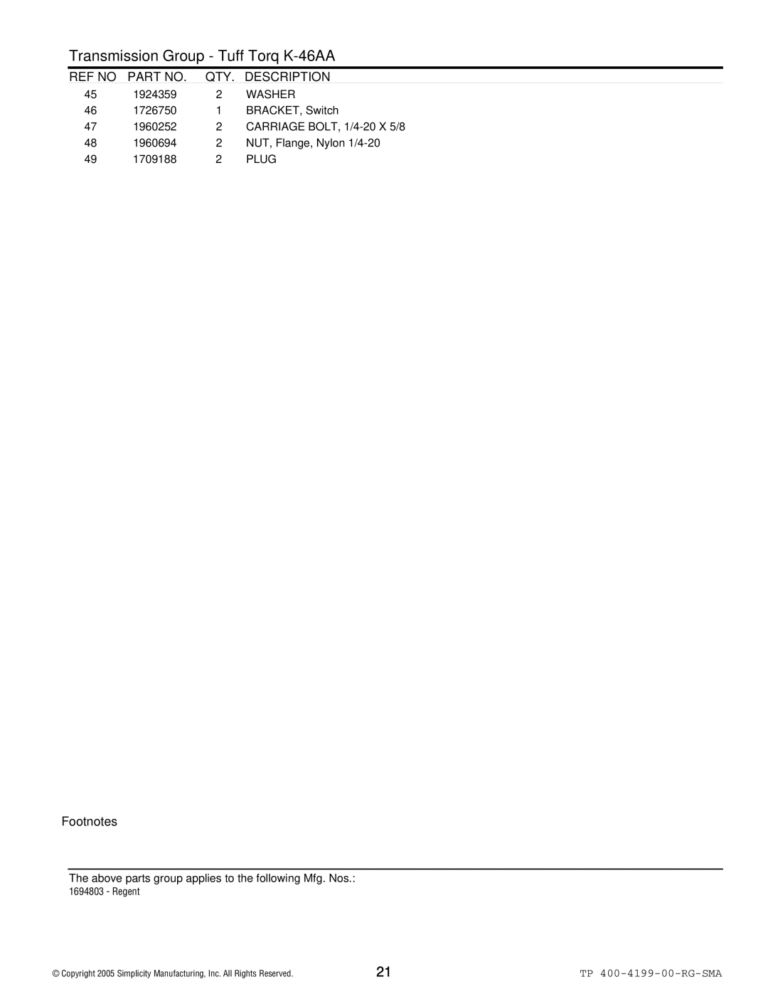 Snapper 2500 Series manual Plug 