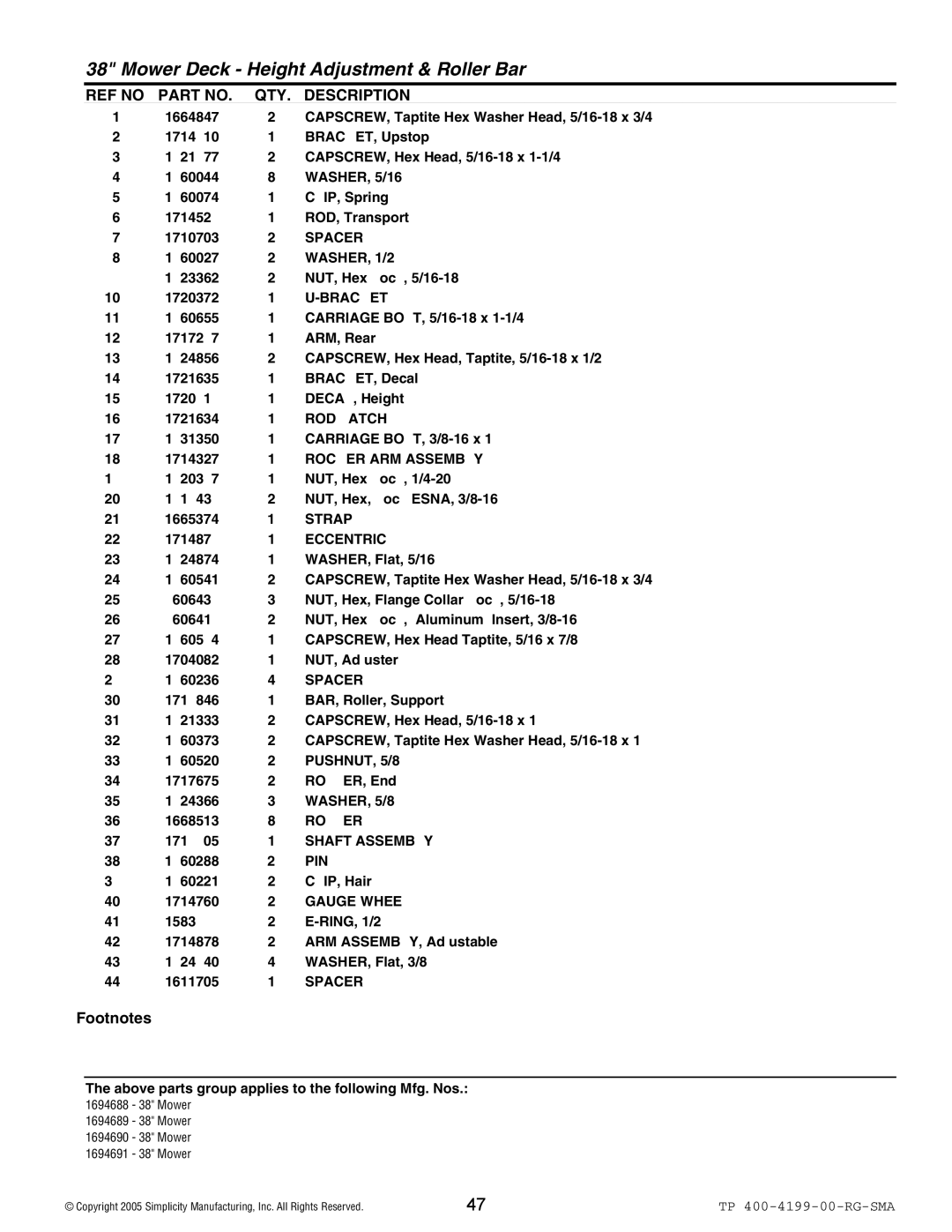 Snapper 2500 Series WASHER, 1/2, Bracket, ROD Latch, Rocker ARM Assembly, Eccentric, PUSHNUT, 5/8, Roller, Shaft Assembly 