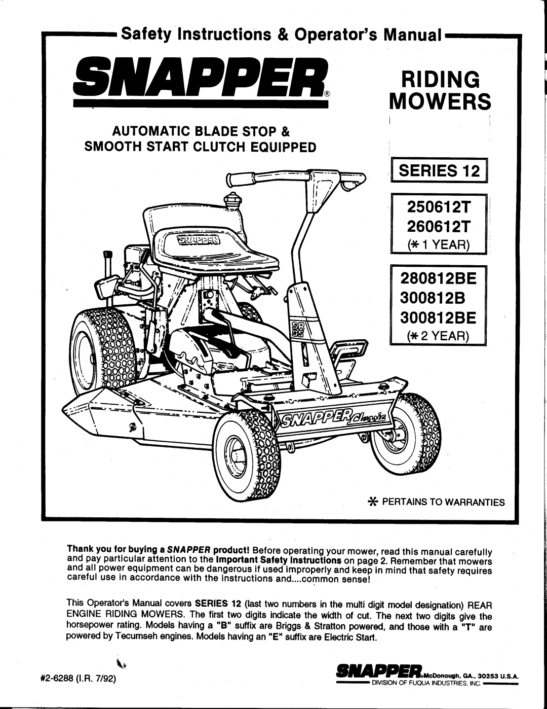 Snapper 250612T manual 