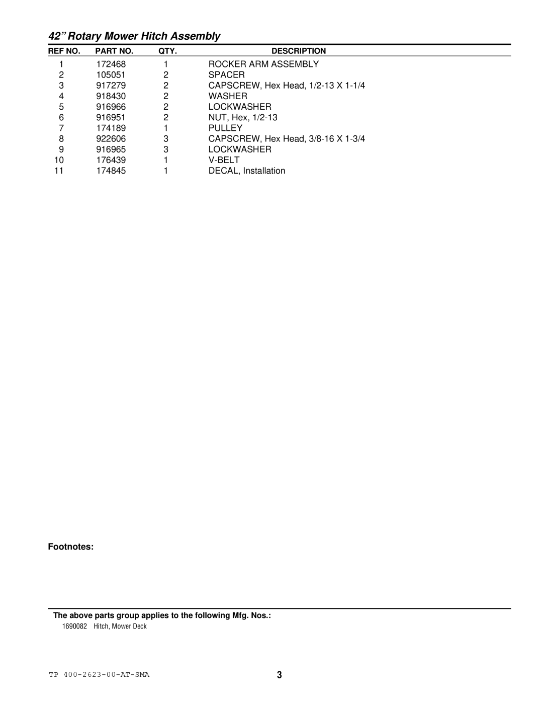 Snapper 2623 manual Footnotes 