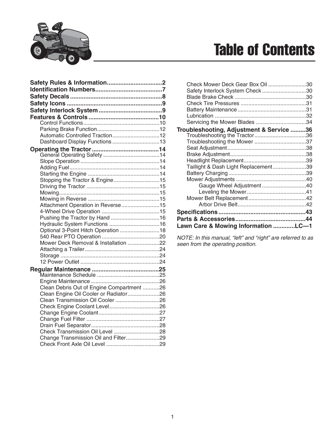 Snapper 2690627, GT 600 Series, STGT2754D manual Table of Contents 