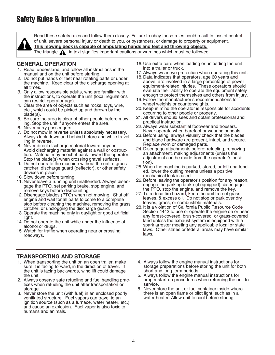 Snapper 2690627, GT 600 Series, STGT2754D manual Safety Rules & Information, General Operation 