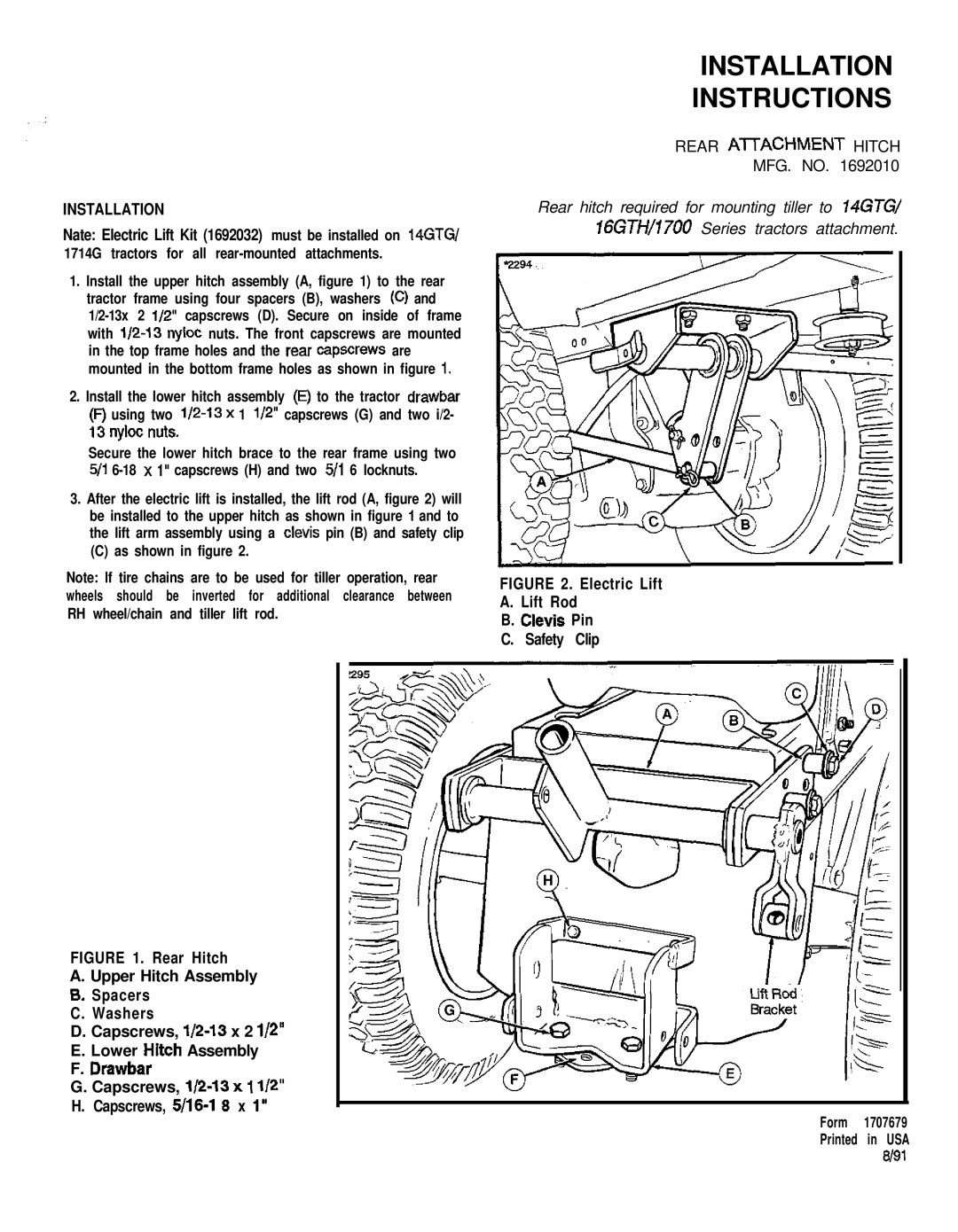 Snapper 2806 installation instructions Installation Instructions 