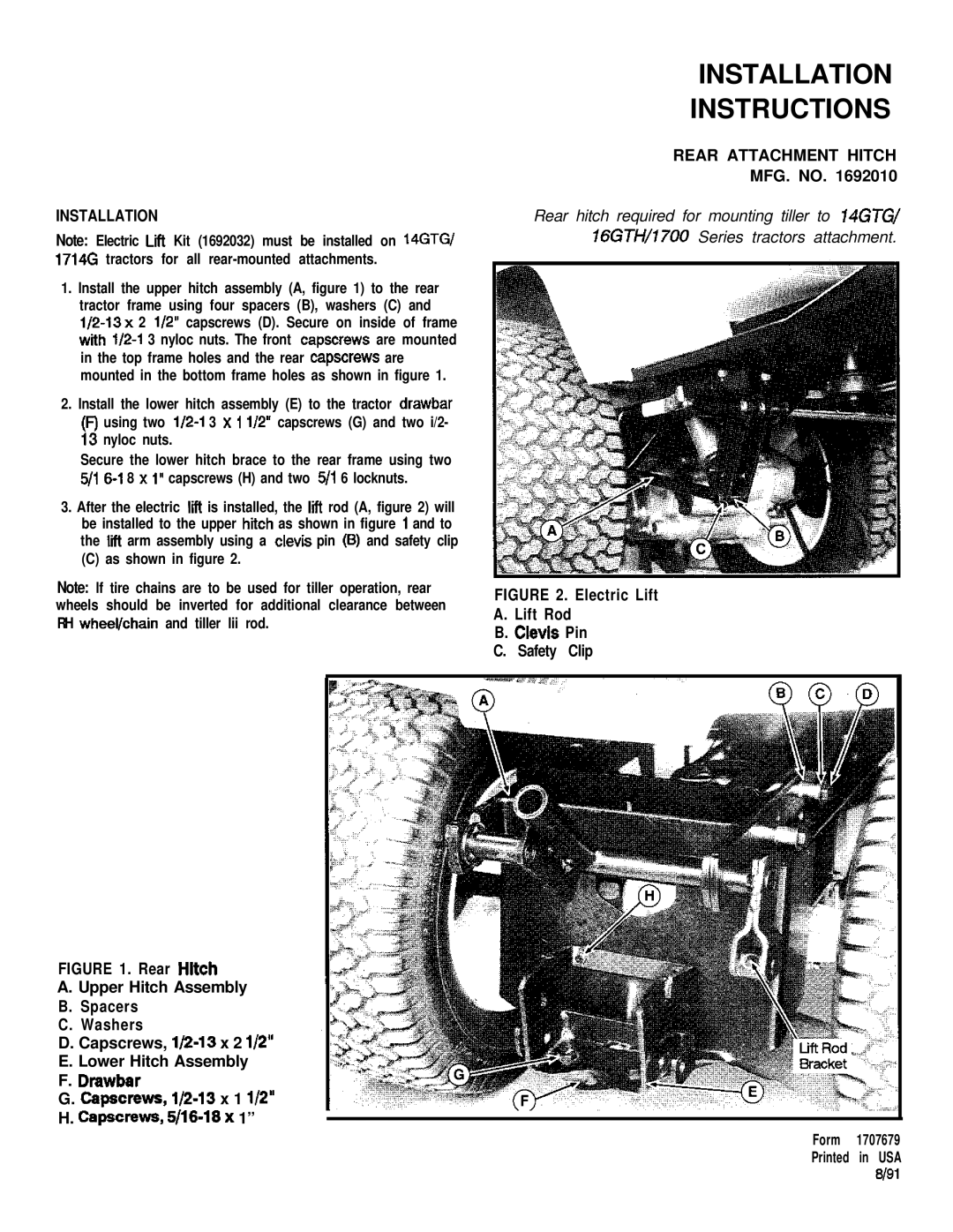 Snapper 2806 installation instructions Capscrews, 5/16-18x, Rear Attachment Hitch, MFG. no 