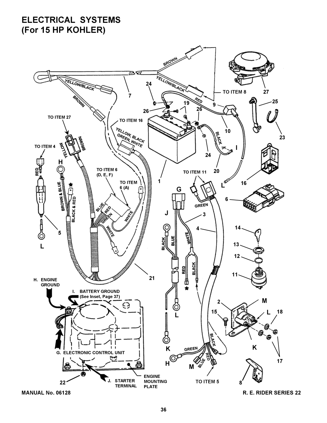 Snapper 281022BE, 300922B, W280922B, W301022BE manual Electrical Systems For 15 HP Kohler 