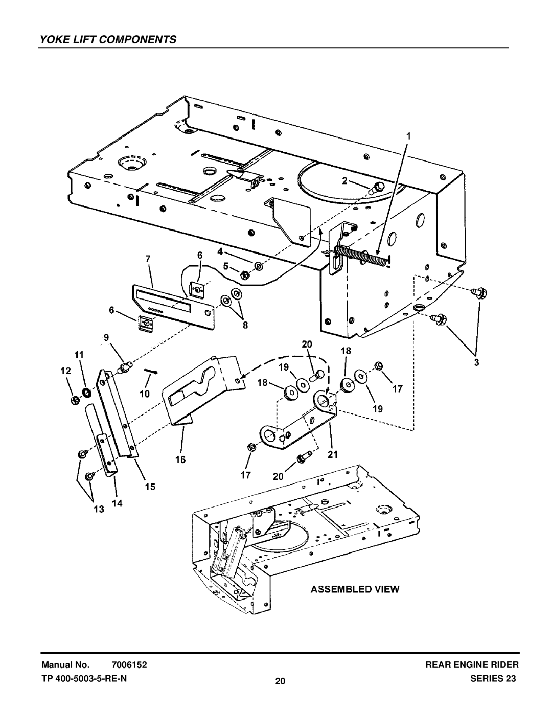 Snapper 281023BVE manual Yoke Lift Components 