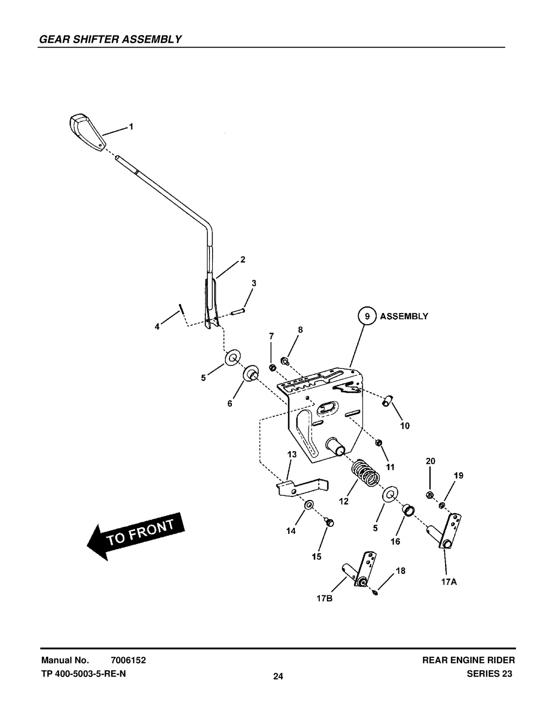 Snapper 281023BVE manual Gear Shifter Assembly 