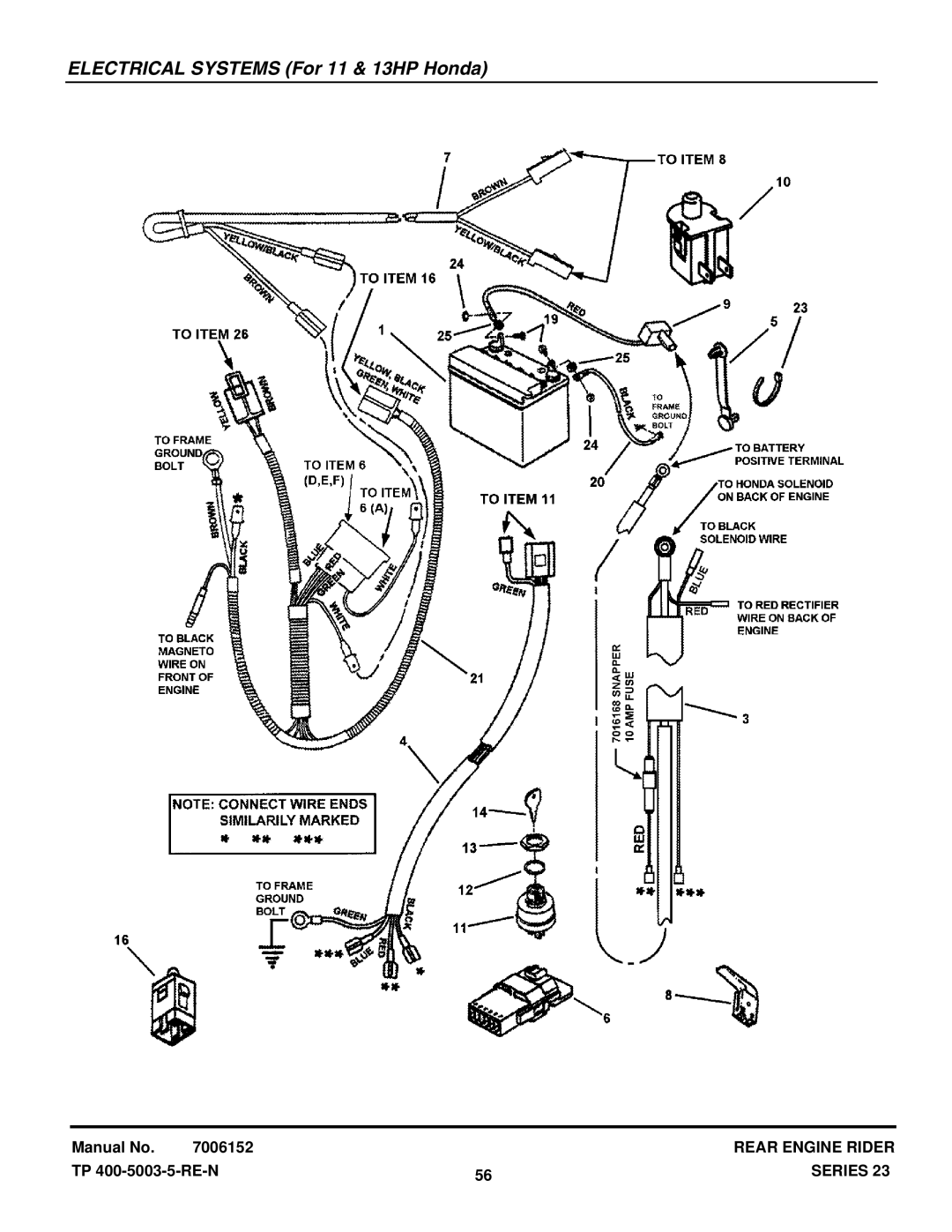 Snapper 281023BVE manual Electrical Systems For 11 & 13HP Honda 