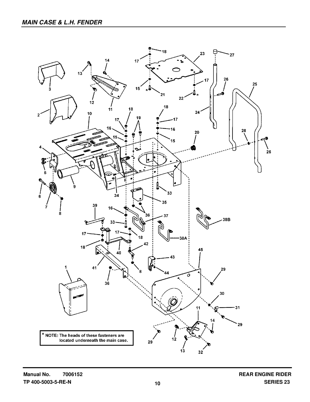 Snapper 281123BVE (84874), 2812523BVE (7085622), 281123HVE (84883), 281223BVE (85622) manual Main Case & L.H. Fender 