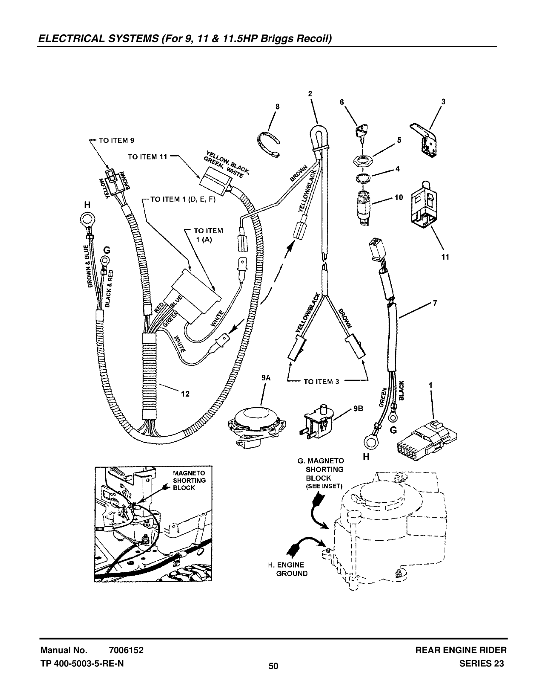 Snapper 2813523BVE (85624), 2812523BVE (7085622), 281123HVE (84883) Electrical Systems For 9, 11 & 11.5HP Briggs Recoil 