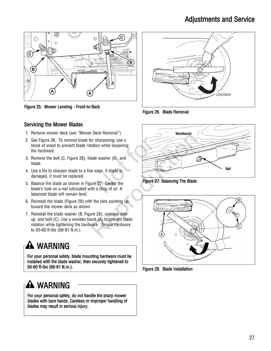 Snapper 285Z manual Remove mower deck see Mower Deck Removal, Damaged, it must be replaced, Fig re 27. Balancing The Blade 