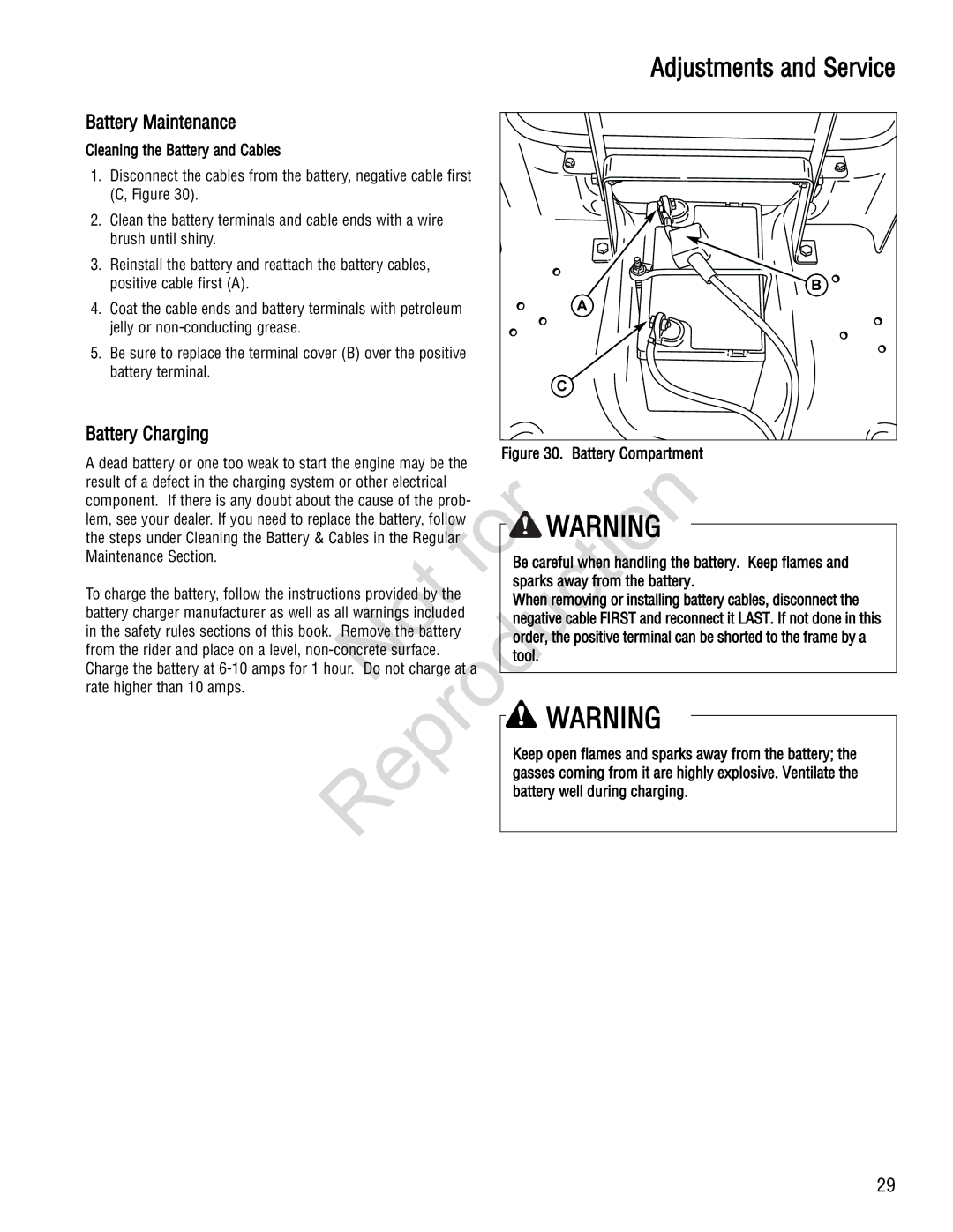 Snapper 285Z manual Battery Maintenance, Battery Charging 