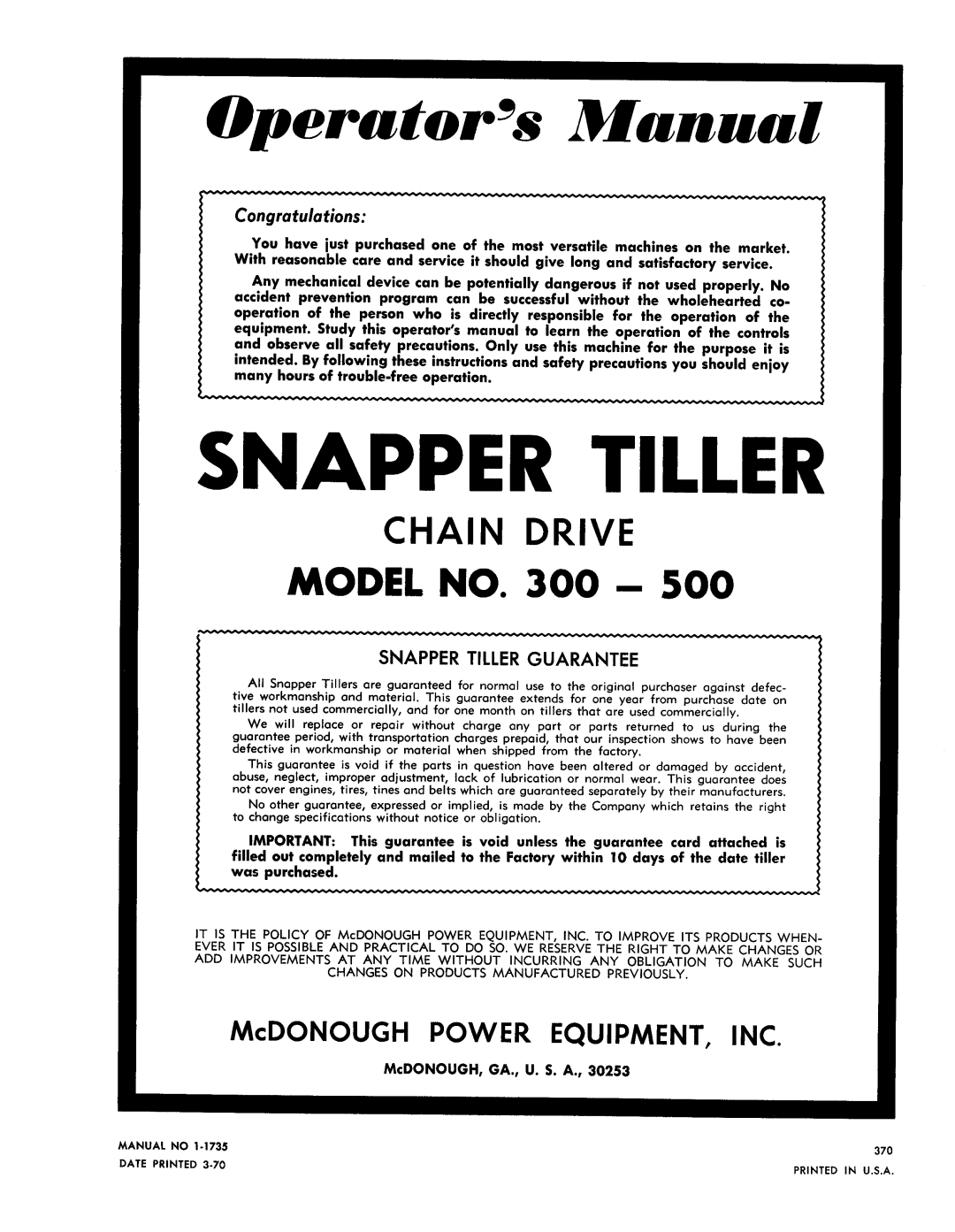 Snapper 300-500 manual 