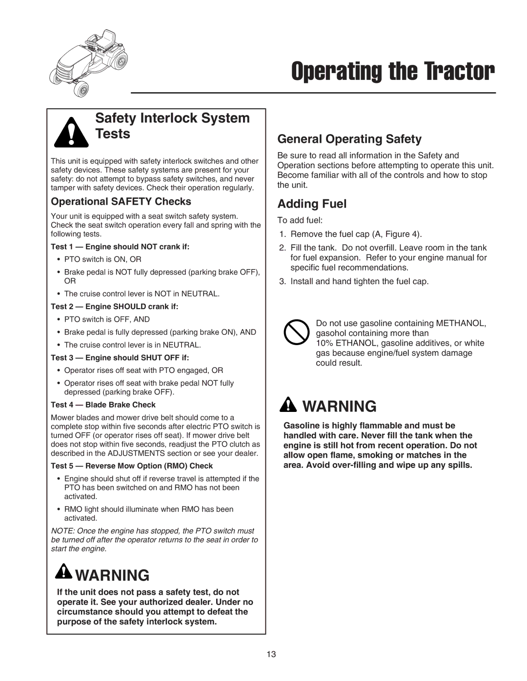 Snapper 300 Series, 2600 Series, 1600 Series manual General Operating Safety, Adding Fuel, Operational Safety Checks 