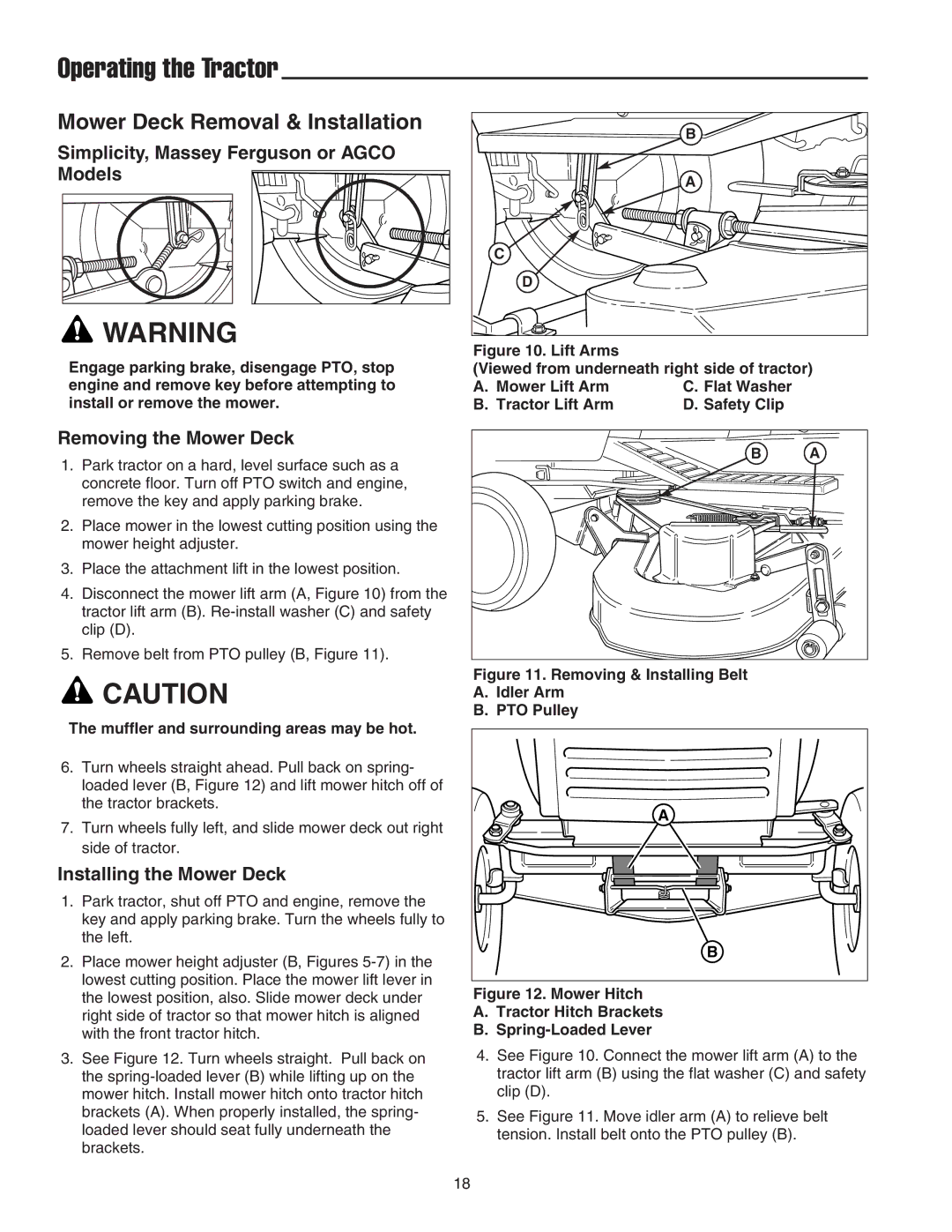 Snapper 1600 Series Mower Deck Removal & Installation, Simplicity, Massey Ferguson or Agco Models, Removing the Mower Deck 