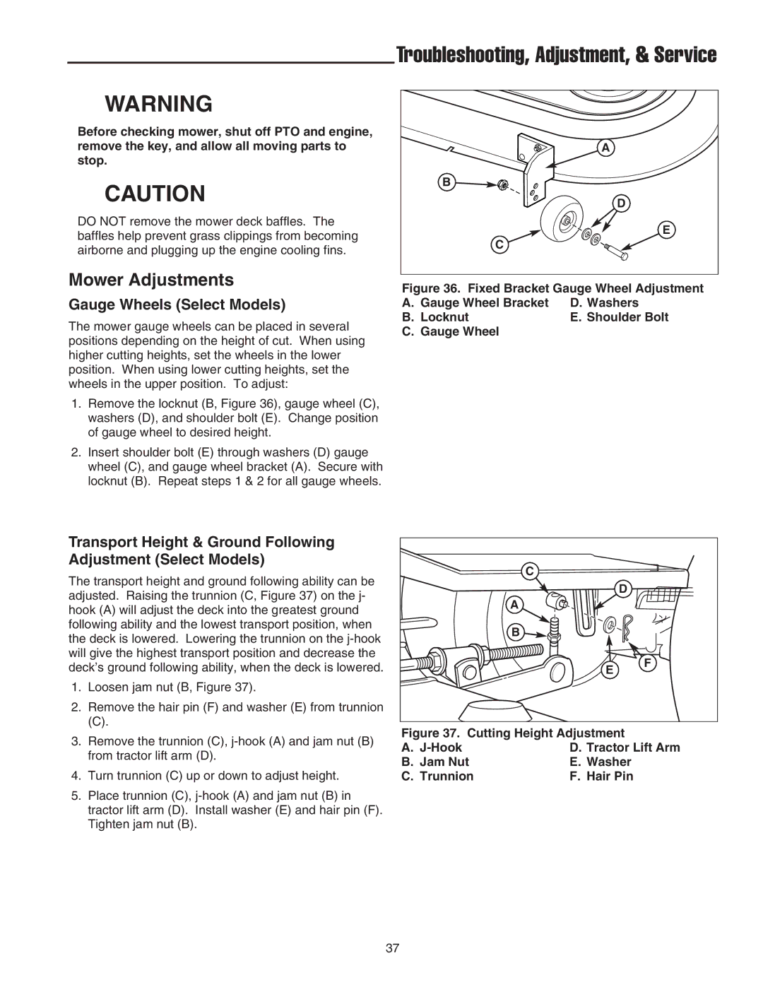 Snapper 300 Series, 2600 Series, 1600 Series manual Mower Adjustments, Gauge Wheels Select Models 