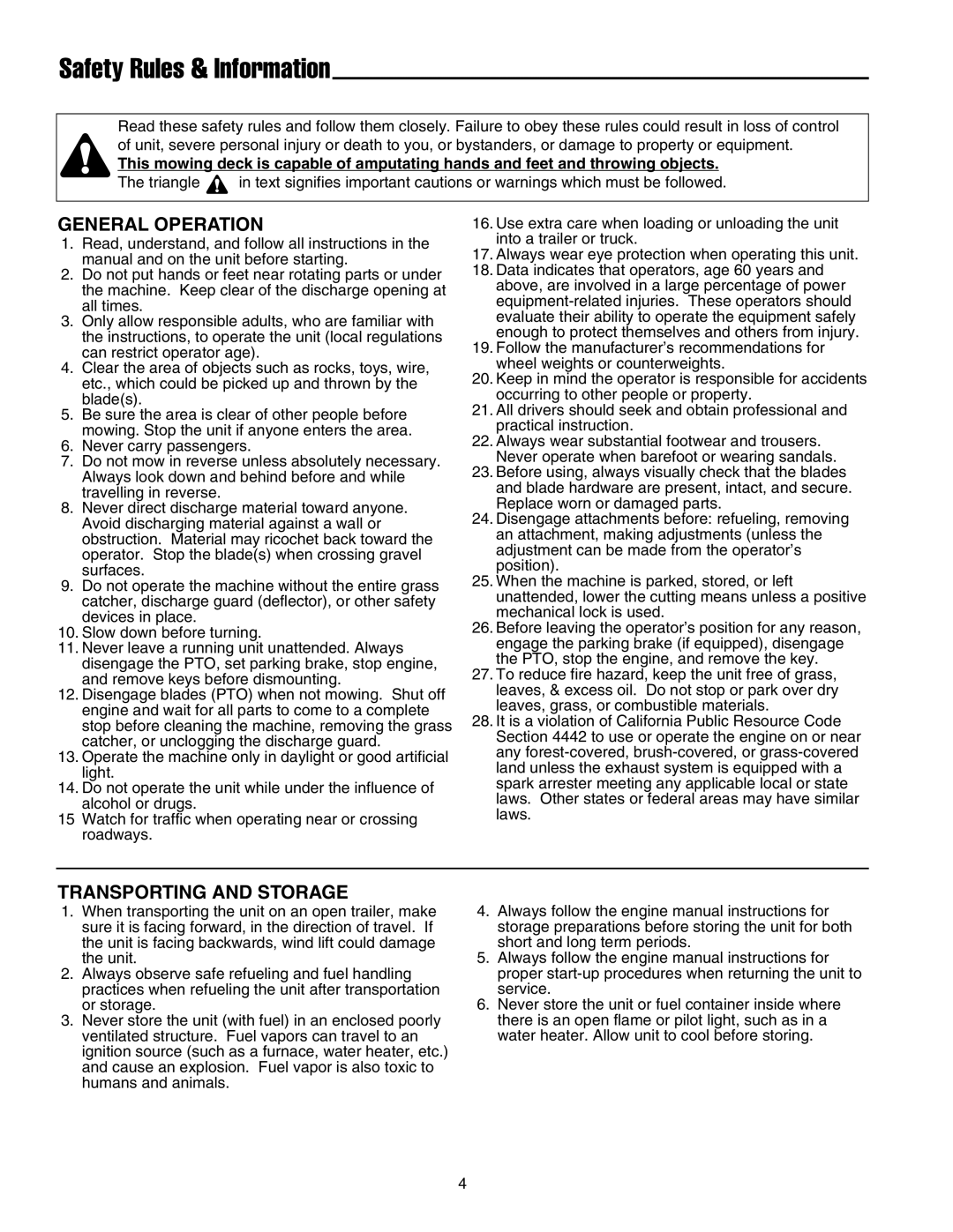 Snapper 300 Series, 2600 Series, 1600 Series manual Safety Rules & Information, General Operation 