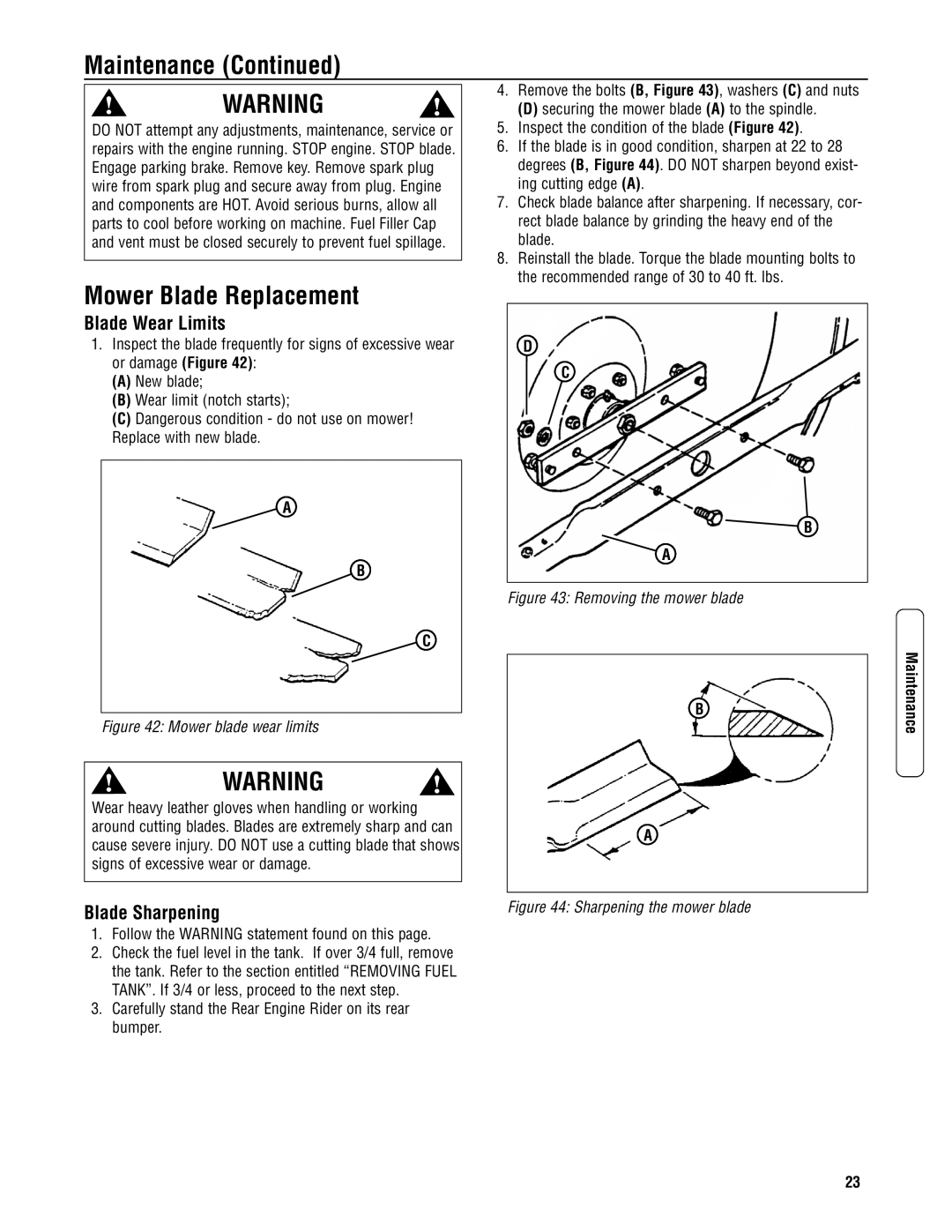 Snapper 3011523BV Mower Blade Replacement, Blade Wear Limits, Signs of excessive wear or damage Blade Sharpening 