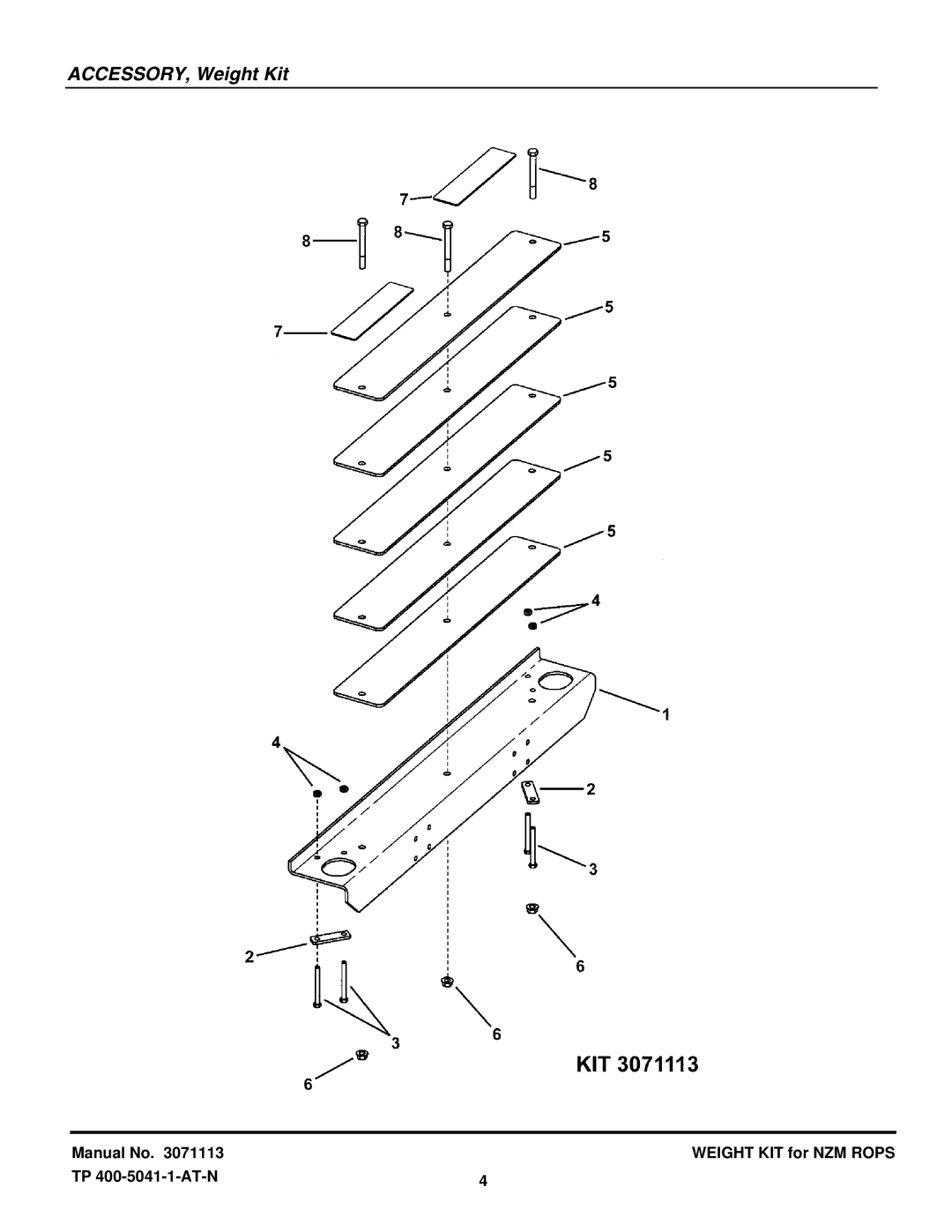 Snapper 3071113 manual ACCESSORY, Weight Kit 