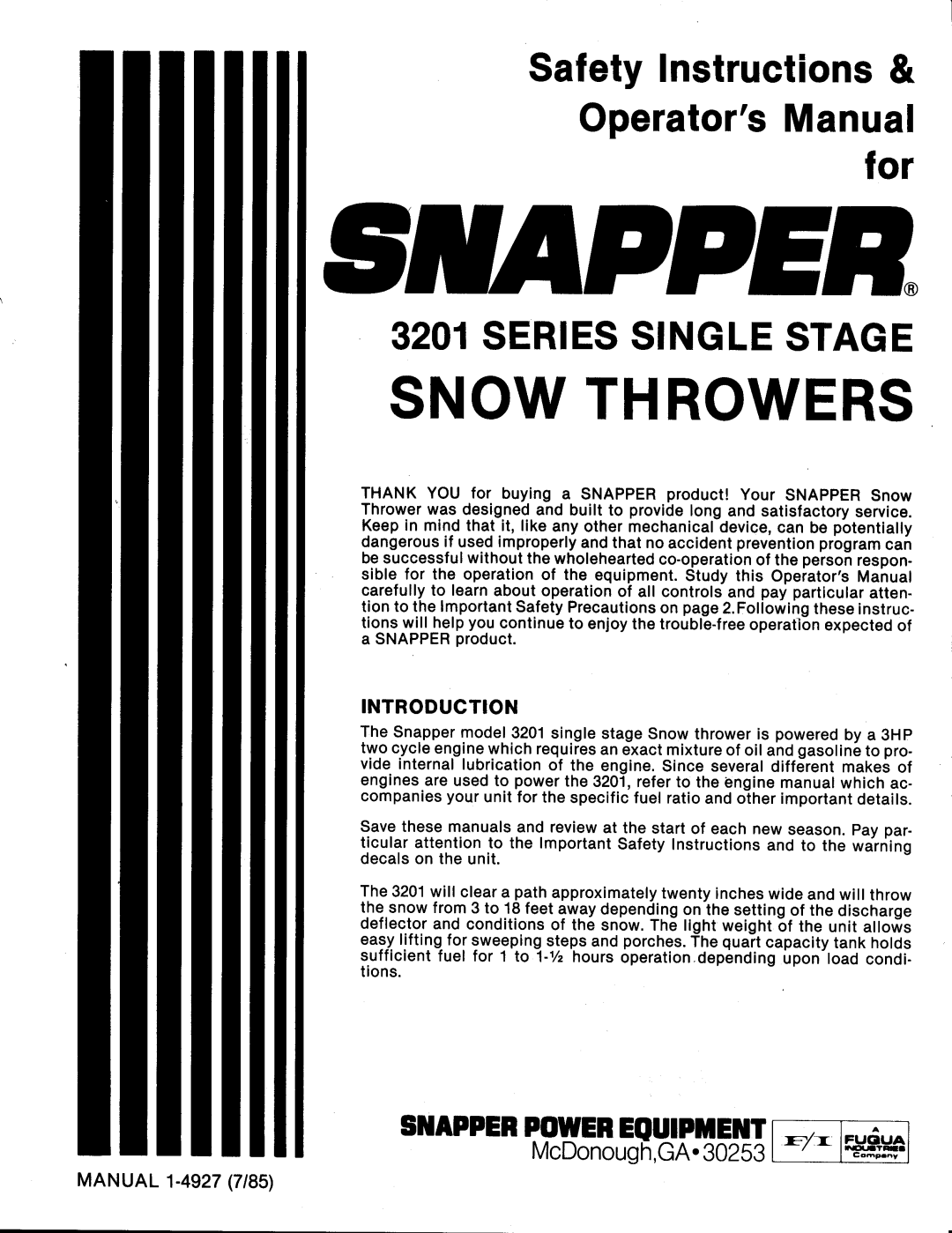 Snapper 3201 Series manual 