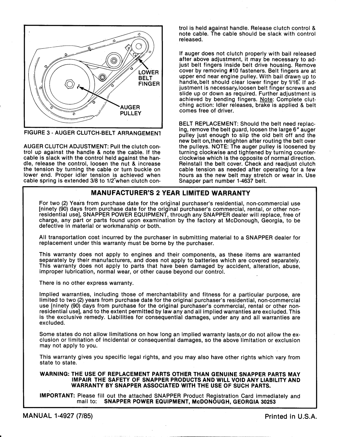 Snapper 3201 Series manual 