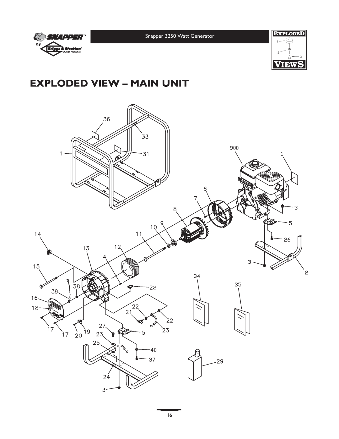 Snapper owner manual Exploded View - Main Unit, Snapper 3250 Watt Generator 