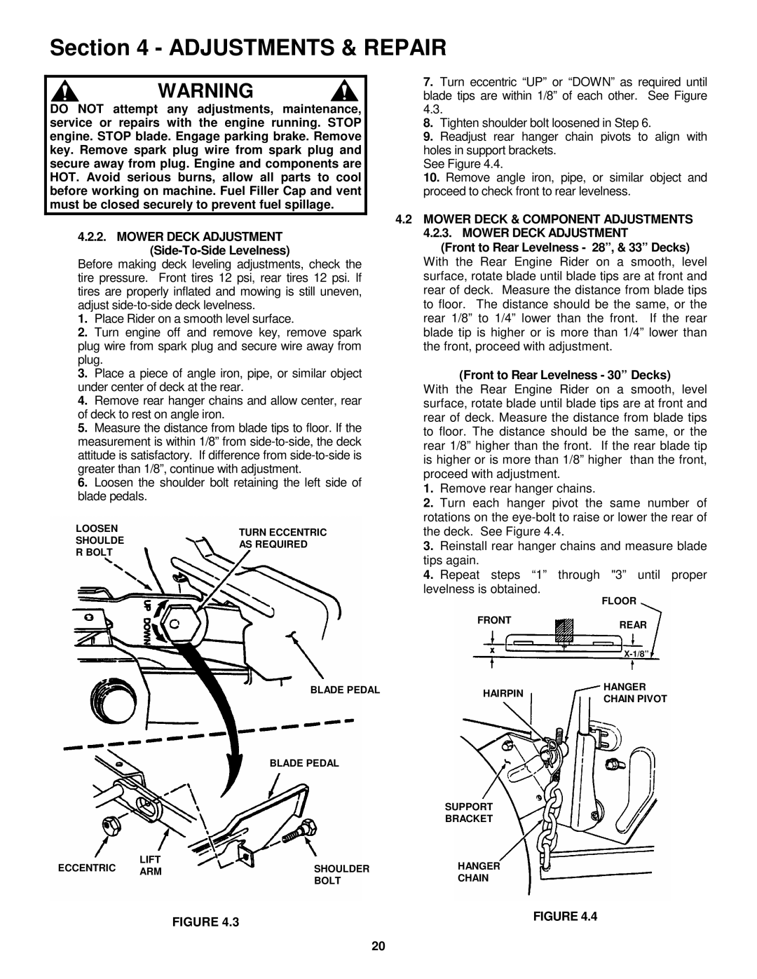 Snapper 301320BE, 281320BE, 3314520BVE, 331520KVE Mower Deck & Component Adjustments Mower Deck Adjustment 