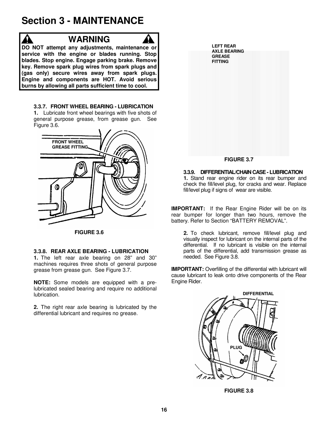 Snapper 331522KVE, 3314522BVE, 281222BE, 301222BE Front Wheel Bearing Lubrication, Rear Axle Bearing Lubrication 