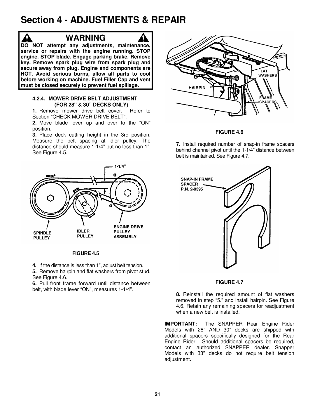 Snapper 3314522BVE, 331522KVE, 281222BE, 301222BE Mower Drive Belt Adjustment for 28 & 30 Decks only 