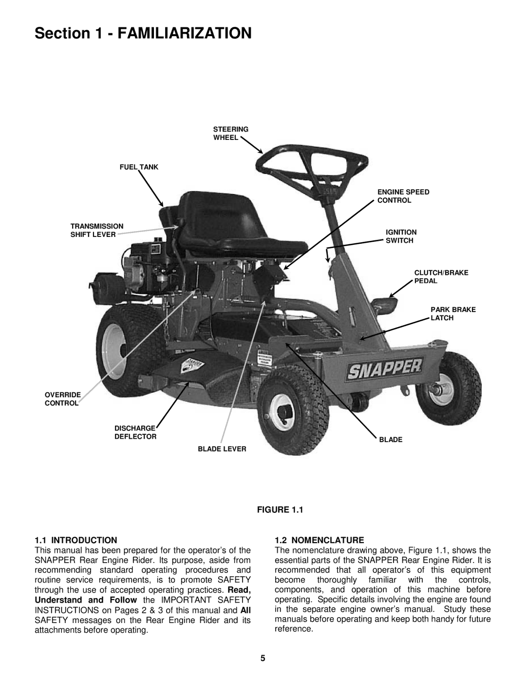 Snapper 3314522BVE, 331522KVE, 281222BE, 301222BE important safety instructions Introduction, Nomenclature 