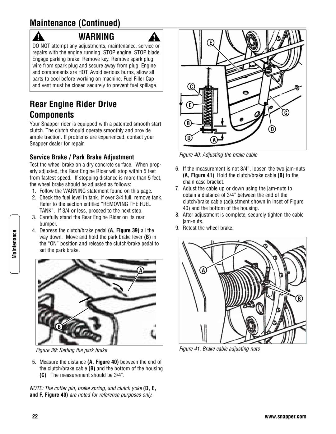 Snapper 3317523BVE specifications Rear Engine Rider Drive Components, Measurement should be 3/4 