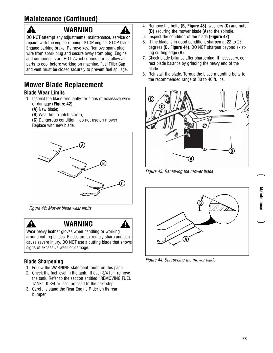 Snapper 3317523BVE Mower Blade Replacement, Blade Wear Limits, Signs of excessive wear or damage Blade Sharpening 