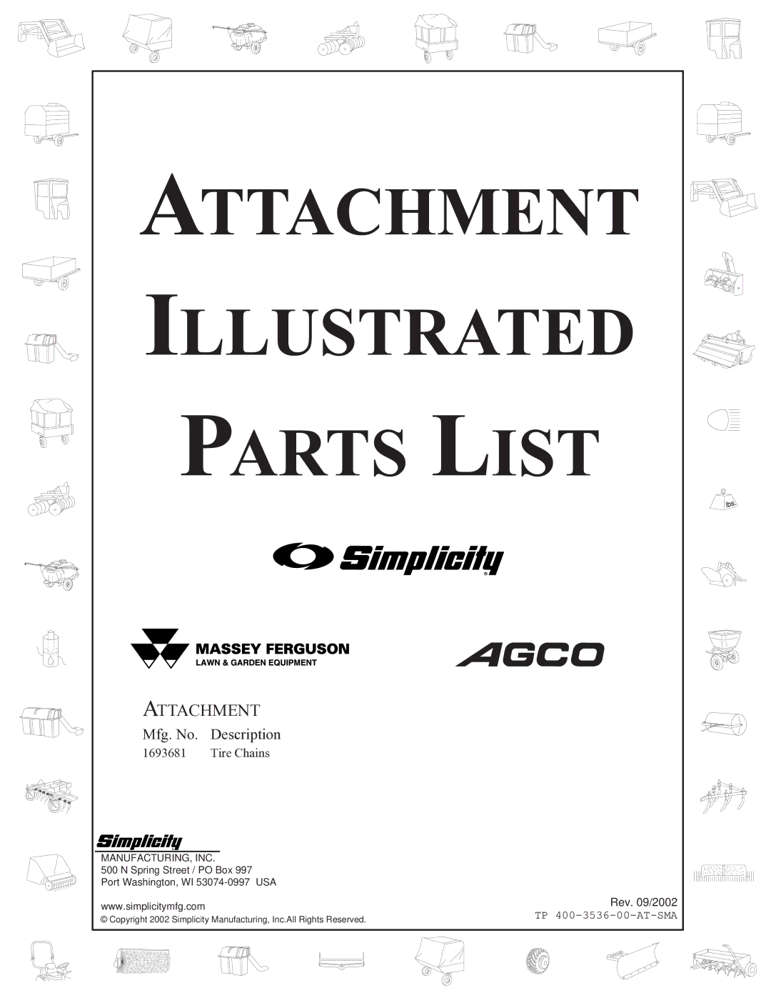 Snapper 3536 manual Attachment Illustrated Parts List 