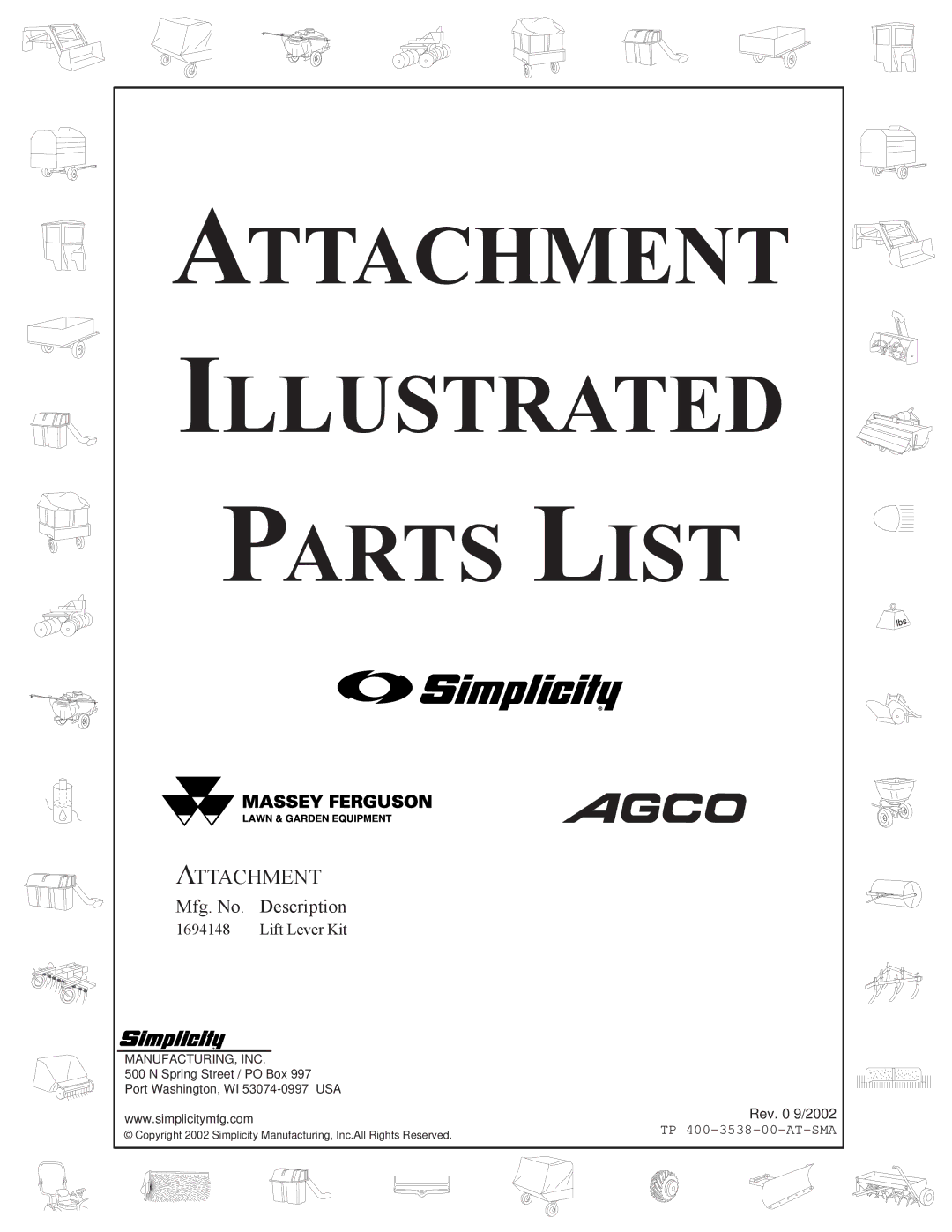 Snapper 3538 manual Attachment Illustrated Parts List 