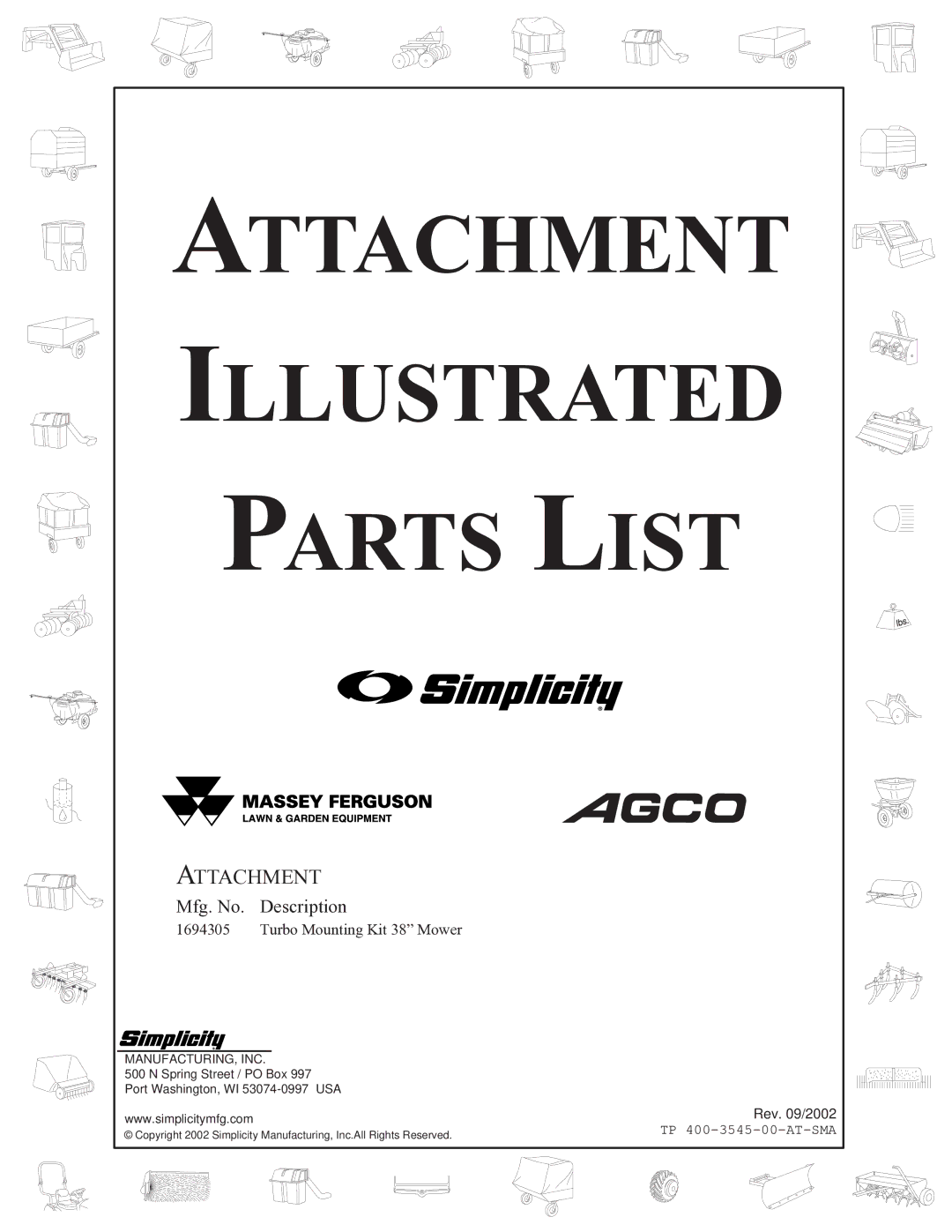 Snapper 3545 manual Attachment Illustrated Parts List 