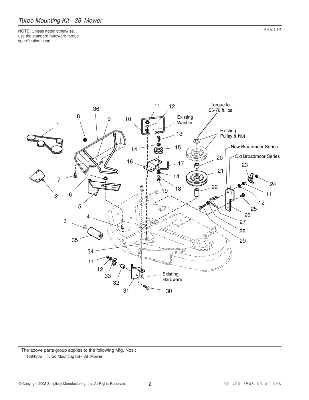 Snapper 3545 manual Turbo Mounting Kit 38 Mower 