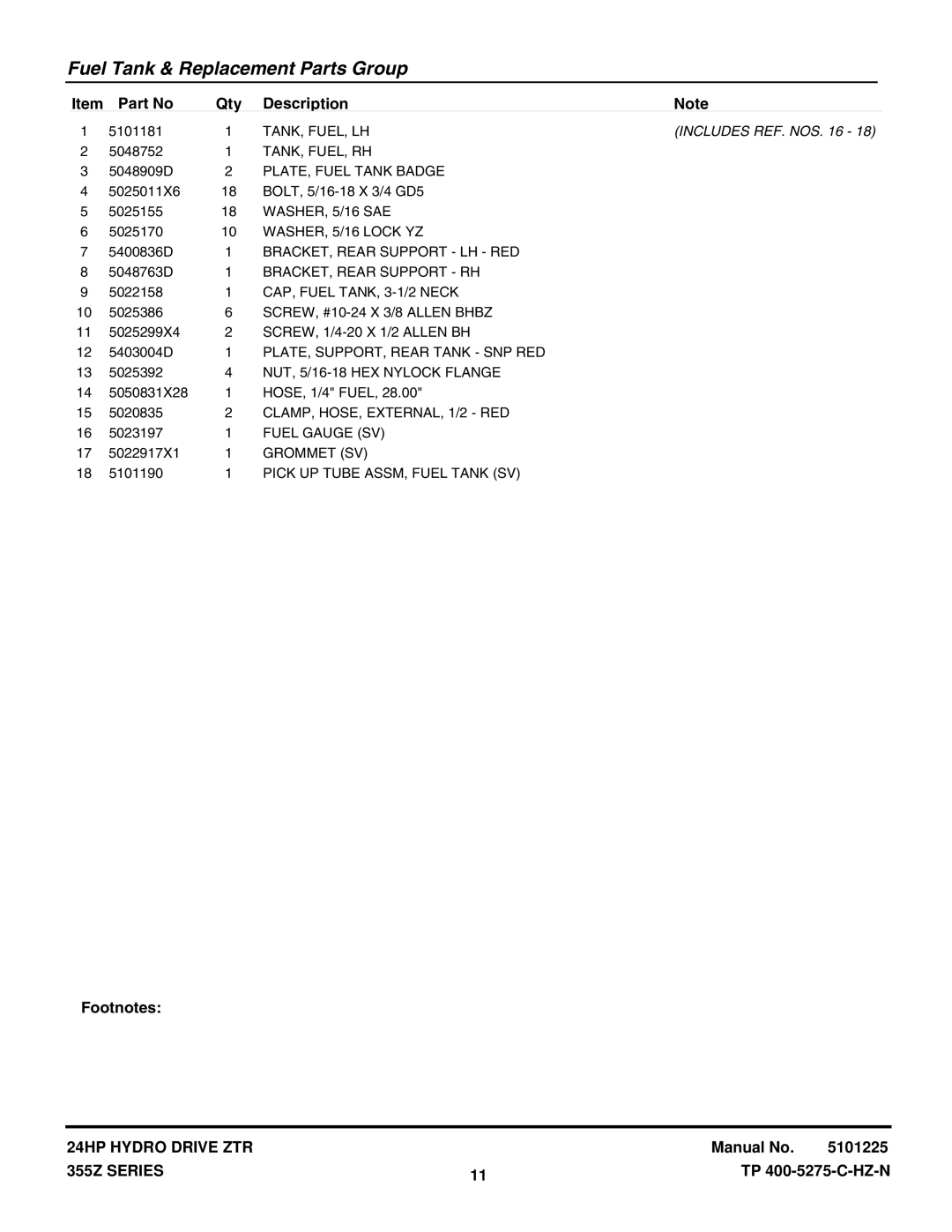 Snapper 355Z SERIES Tank, Fuel, Lh, Tank, Fuel, Rh, PLATE, Fuel Tank Badge, WASHER, 5/16 Lock YZ, BRACKET, Rear Support RH 