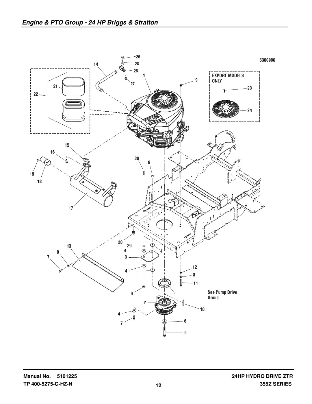 Snapper 355Z SERIES manual Engine & PTO Group 24 HP Briggs & Stratton 