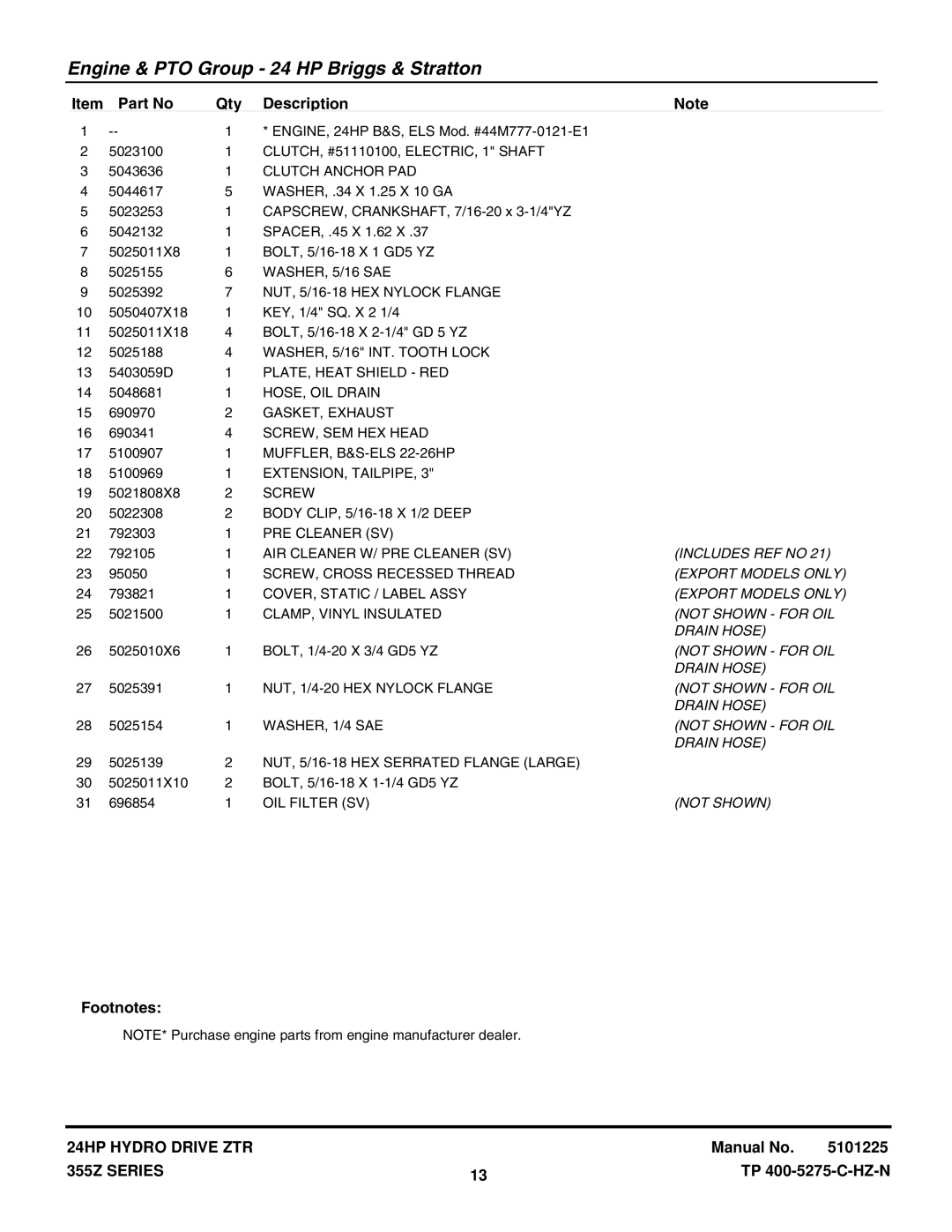 Snapper 355Z SERIES CLUTCH, #51110100, ELECTRIC, 1 Shaft, Clutch Anchor PAD, WASHER, 5/16 INT. Tooth Lock, HOSE, OIL Drain 