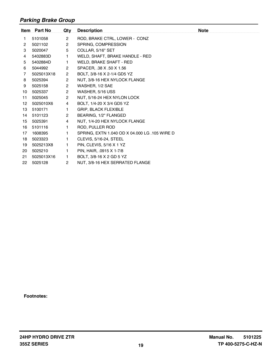 Snapper 355Z SERIES ROD, Brake CTRL, Lower Conz, SPRING, Compression, COLLAR, 5/16 SET, WELD, SHAFT, Brake Handle RED 